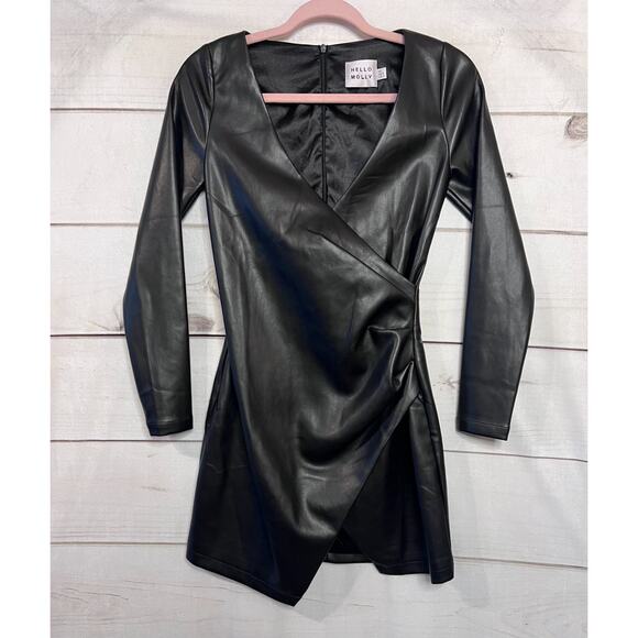 Hello Molly Faux Black Leather Dress Size 2 Long Sleeves EUC - Picture 1 of 6